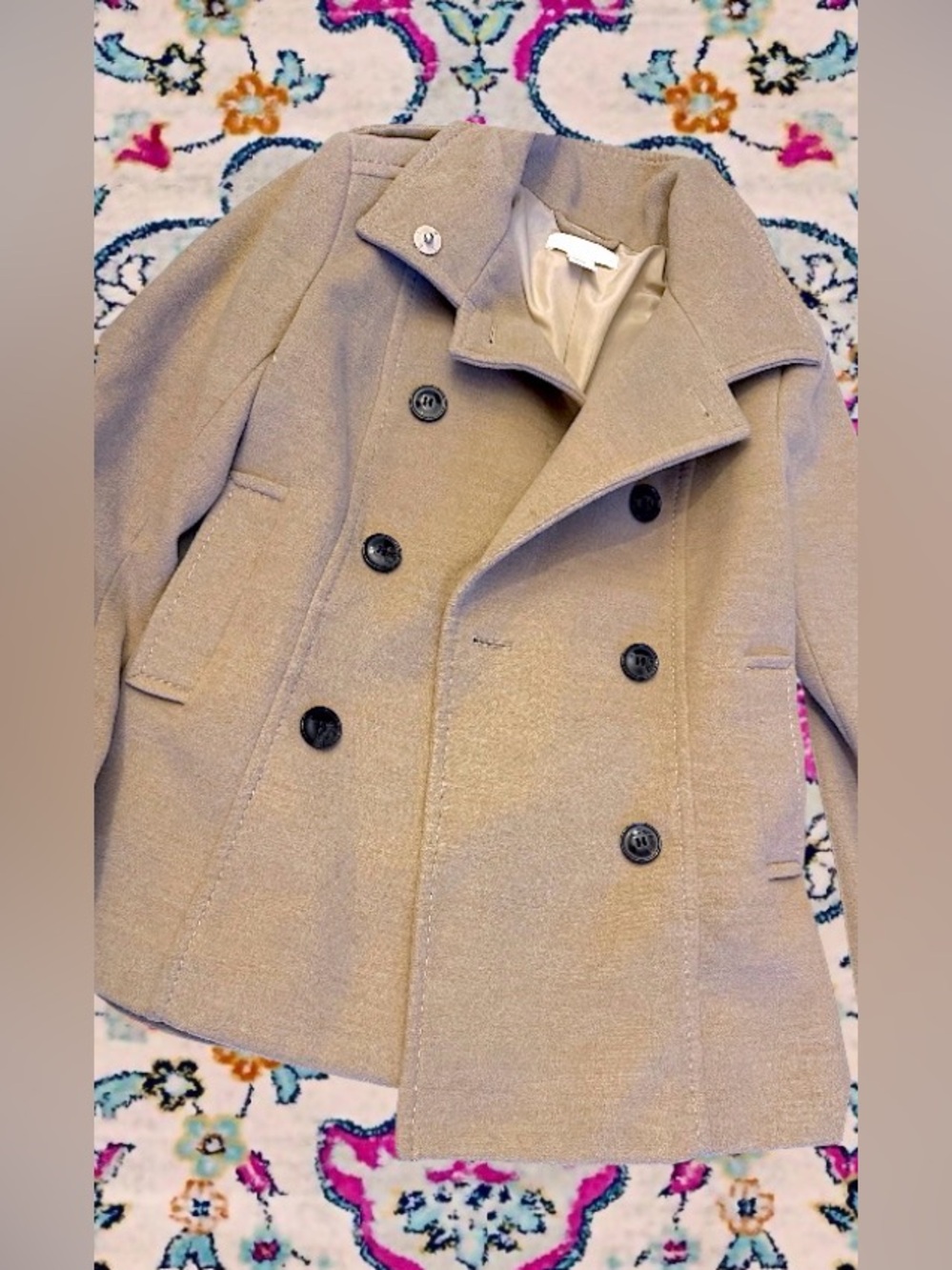 H&M Women's Tan Double-Breasted Wool Peacoat Blazer